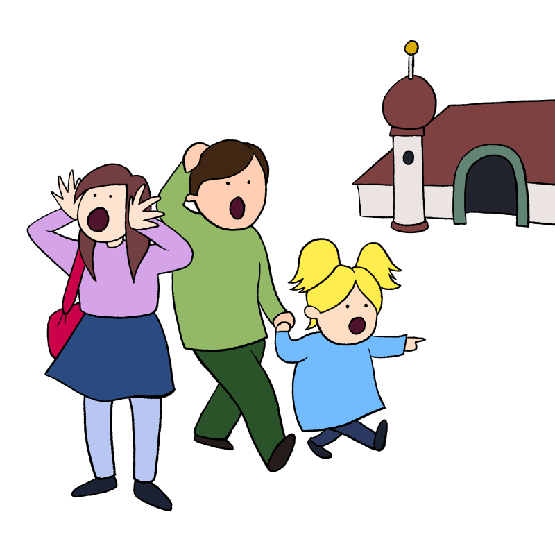 Familie sucht den Hund in der Stadt