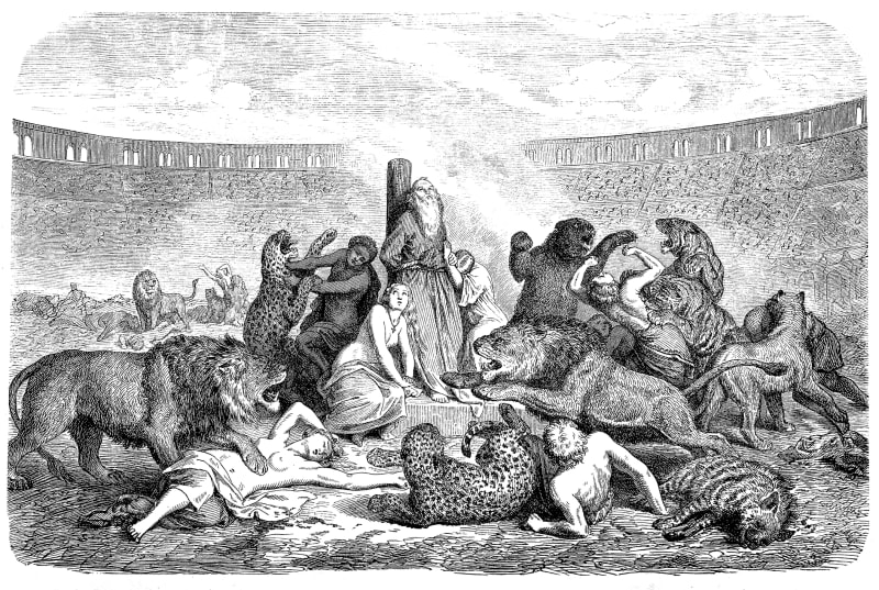 Christen im Zirkus von Rom, die Löwen geopfert werden