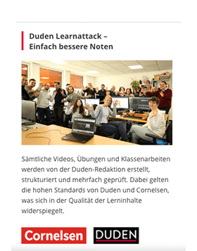 Die Redaktion arbeitet nach den Qualitätstandards von Duden und Cornelsen.